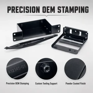 Custom OEM Metal Stamping Parts Black Powder Coated Steel Welded Brackets Housing Automotive Industrial Mounting Hardware