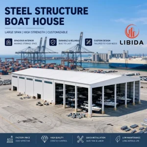 Custom Prefabricated Steel Structure Boat Shed Waterproof Moisture Proof Wind Resistant Metal Boat Shelter Outdoor Storage