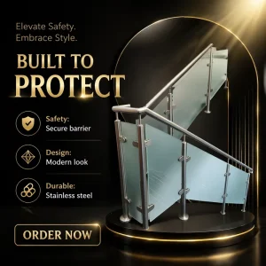 Custom SUS304 SUS316 Stainless Steel Frosted Glass Railing Curved Stair Handrail Balcony Balustrade
