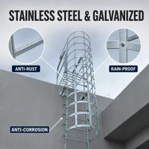 Custom Size Fixed Caged Safety Ladder 15J401 National Standard Industrial Vertical Ladder with Safety Cage