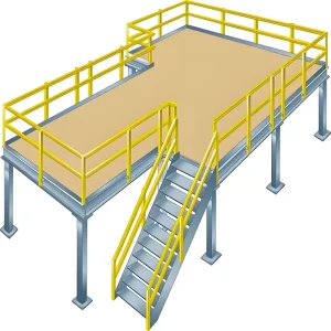 Custom Steel Mezzanine Floor with Safety Railing and Staircase Modular Storage System
