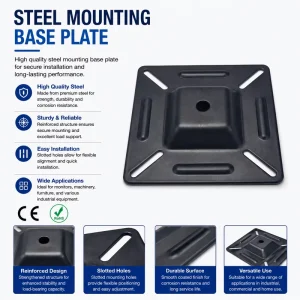 Custom Steel Mounting Base Plate Stamped Metal Support Bracket Slotted Mounting Plate Powder Coated OEM ODM