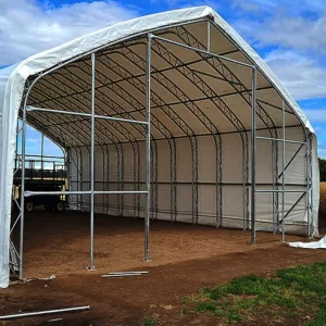 Custom Waterproof Outdoor Temporary Double Truss Hoop Building Galvanized Storage Shelter Double Truss Fabric Building
