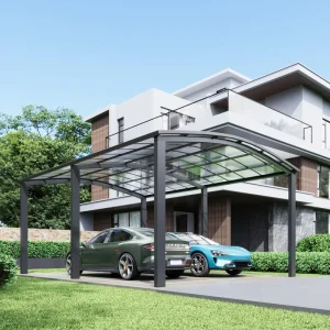 Customize Simple Modern Double Cantilever Aluminum Alloy Waterproof Carport System PC Sail Arch Roof Outdoor Car Parking Garages