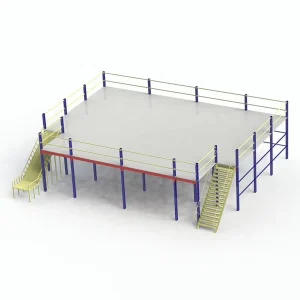 Customized 2 Tier Metal Mezzanine Floor Adjustable Shelves Heavy Duty Powder Coated Construction for Industrial Bulk Storage