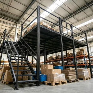 Customized Industrial Mezzanine Storage Rack 2 Story Steel Loft Platform With Safety Guardrail