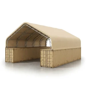 Customized Large Span No Foundation Wind Rated 900g PVC Double Truss A Frame Container Shelter for Mining Site Equipment Storage