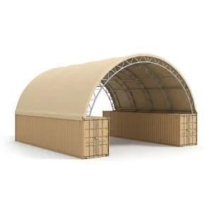 Customized Large Span No Foundation Wind Rated 900g PVC Double Truss Container Shelter for Industrial Workshop Storage