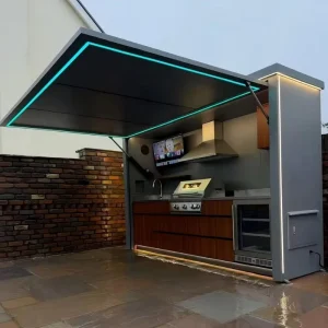 Customized Multi Functional Stainless Steel Outdoor Kitchen BBQ Pod with Shelter Patio Outdoor Kitchen Shed Factory