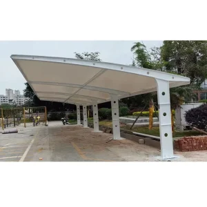 Customized Steel Structure Outdoor Garage with PVDF Membrane Roof Car Parking Canopy