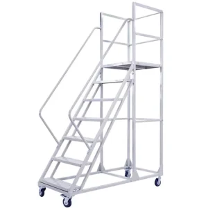 Customized Warehouse Steel Easy Moving Heavy Duty Safety Ladder With Wheels Aluminium Platform Ladder