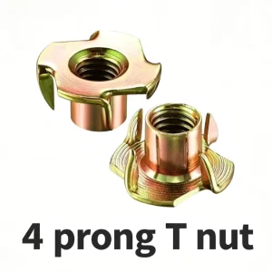 DIN1624 4 Pronged T-Nut M8 M6 Galvanized Zinc-Plated Steel Four-Claw Insert Nut Class 4.8 for Furniture Woodworking