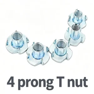 DIN1624 4 Pronged T Nut M8 M6 Galvanized Zinc Plated Steel Four Claw Insert Nut Class 4.8 for Furniture Woodworking