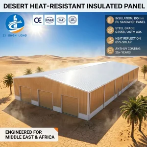 Desert Heat Resistant Insulated Panel Light Steel Structure Industrial Warehouse And Workshop Building Material