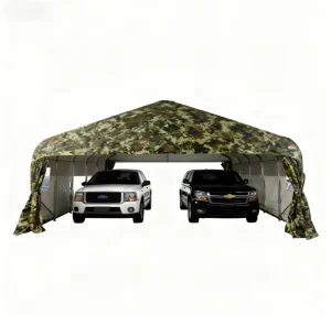 Double Carport Shelter Gazebo Steel Frame Galvanized Finish PVC UV Coated Roof 2 Car Parking Waterproof Easily Assembled Tent