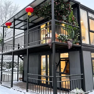 Double Glass Entrance Door Prefabricated Container House Moisture Proof Detachable 2 Bedroom Ground Floor Terrace Modular Cabin