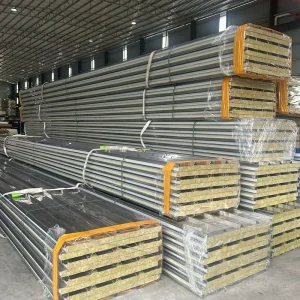 Eco Friendly Waterproof Fireproof Rock Wool Core Galvanized Steel Sandwich Panel for Cold Room Hotel Use