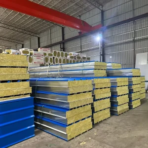 Eco Friendly Waterproof Fireproof Rock Wool Core Galvanized Steel Sandwich Panel for Cold Room Hotel Use
