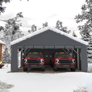Extra Large 20×20 Heavy-Duty Metal Carport Weather-Resistant Roll-Up Garage Windows All-Weather Canopy for Cars