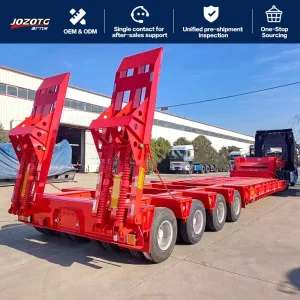 Factory 4 Axle Lowbed Semi Trailer Q345B High Strength Steel 60 80Ton Lowboy Trailer With Mechanical Spring Ladder