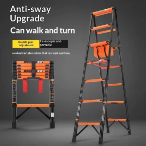 Factory Carbon Steel Walking Herringbone Ladder Portable Household Thickened Telescopic Ladder 150kg Load Capacity