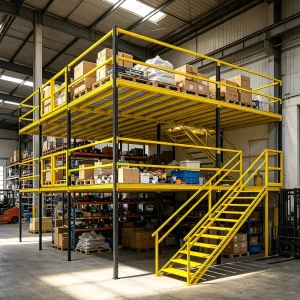 Factory Custom Steel Mezzanine Rack Warehouse Loft Storage Platform With Stairs & Safety Railing