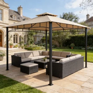 Factory Direct Double Tier Gazebo Custom Size 48mm Steel Frame Bolted Structure UV Canopy Container Order