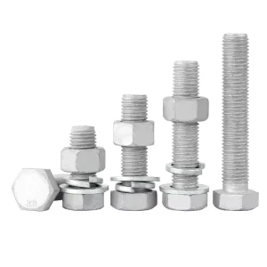 Factory Direct Sale 8.8 Grade Hot-dip Galvanized Carbon Steel Hex Bolt Assembly with Double Nuts & Washers M8-M36