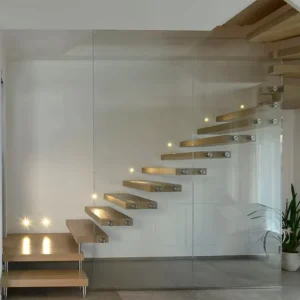Factory Direct Straight Stairs With Glass Tread Wooden Tread Frameless Glass Railing Floating Stairs