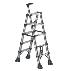 Factory Direct Supply Thickened Stainless Steel Telescopic Step Ladder Indoor Multi-function 45-6 Steps 150kg Load Capacity