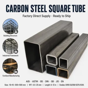 Factory Price Carbon Steel Square Tube SHS Hollow Section Rectangular Pipe RHS Q235B Q345B ASTM A500 20×20-200×200 0.8-6.0mm 6m