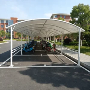 Factory Supply Custom PVDF Resin PTFE Eco Friendly Tensile Membrane Canopy Tent Carport 3 Year Warranty for E Bike