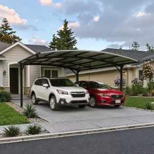 Fire-Resistant PVDF Metal Carport with Polycarbonate Roof for 1 or 2 Cars