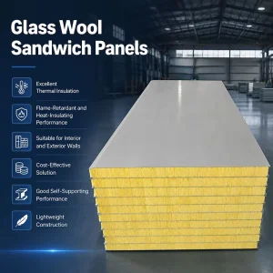 Fireproof PU Sealing Glass Wool Sandwich Panel Decorative Panel for Industrial Building Workshop