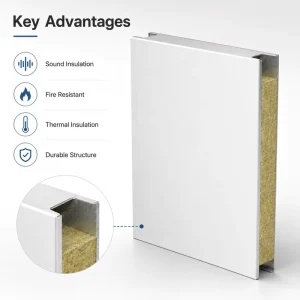 Fireproof Rated Rock Wool Sandwich Acoustic Panels Sound Insulation Waterproof Custom Thickness