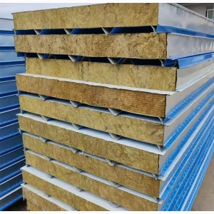 Fireproof Rock Wool Core Color Coated Steel Sandwich Panel for Industrial Building