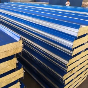 Fireproof Rock Wool Core Color Coated Steel Sandwich Panel for Industrial Building