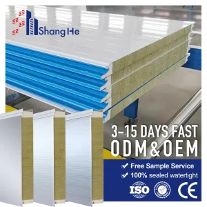 Fireproof Rock Wool Glass Wool Sandwich Panel with Sealed for Workshop