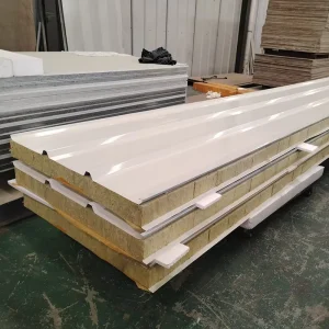 Fireproof Thermal Insulation 1000mm Width Rock Wool Sandwich Metal Roof Panel for Warehouse Prefab House