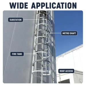 Fixed Caged Safety Ladder Stainless Steel Anti-Rust Vertical Ladder with Safety Cage for Metro Station and Fire Tank