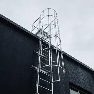 Fixed Industrial Stainless Steel Caged Ladder for High-Level Work, Anti-Corrosion, for Apartments and Villas