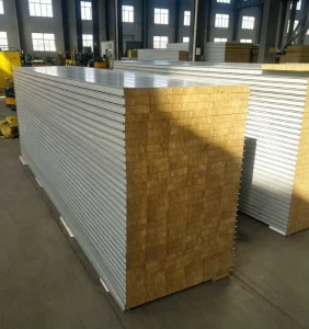 Flame Retardant Rock Wool Sandwich Panels High Flatness for Food Factory Interior Partition Decoration