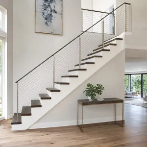 Flooring Mounted Stainless Steel Balustrade Deck Stair Post Cable Railing System for Stair Outdoor Villa Use