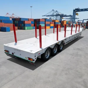 Foldable Gooseneck Three Axle Low Bed Semi trailer With Twist Locks Log Pillars Dual Cargo Transport