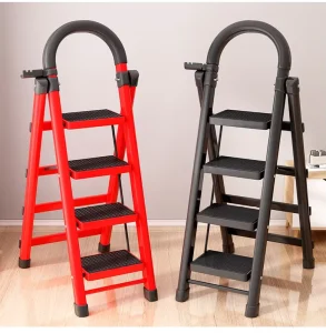 Foldable Home Ladder Folding Multipurpose Steel Frame Plastic Step Household Ladder 4 Steps with Handrail