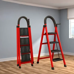 Foldable Multipurpose Steel Frame Plastic 4-Step Household Ladder with Handrail