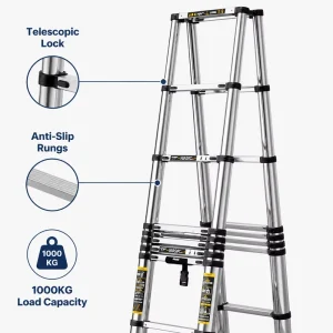 Foldable Stainless Steel Articulated A Frame Ladder Reinforced Hinge Joints Anti Slip Wide Steps 150KG Load Capacity