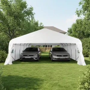 Foldable Waterproof Galvanized Steel Peak Roof 2-Car Garage Carport