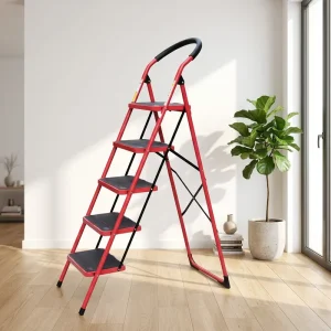 Folding Steel Ladder Heavy Duty Industrial Paint Step Stool AntiSlip Wide Pedals Portable Home Garage Ladder with Safety Handrail