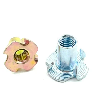 Four Claw Nut Fastener Cold Forged Blue Zinc T Nut for Furniture Wooden Board Inlaid Parts Four Corner Nail Inset